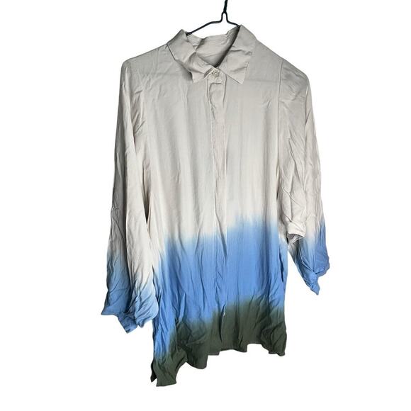Rachel CoMey Tunic Shirt Button Down Long Sleeves Collared Ombre Womens Small - Picture 1 of 5